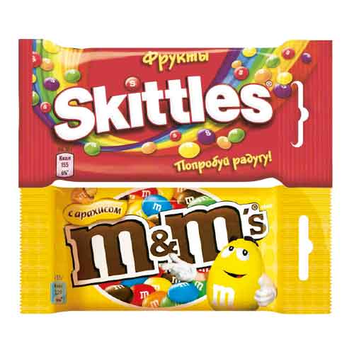 Драже M&M 45 г, Скиттлс 38 г