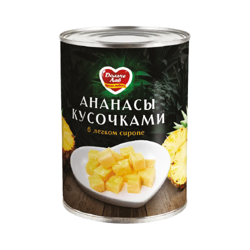 Ананасы Дольче Лав кусочками в сиропе, 580 мл