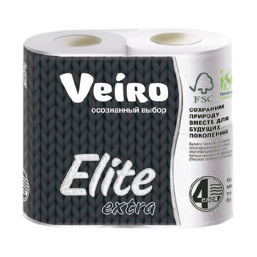 Бумага туалетная Вейро Элит, 4 слоя, 4 рулона
