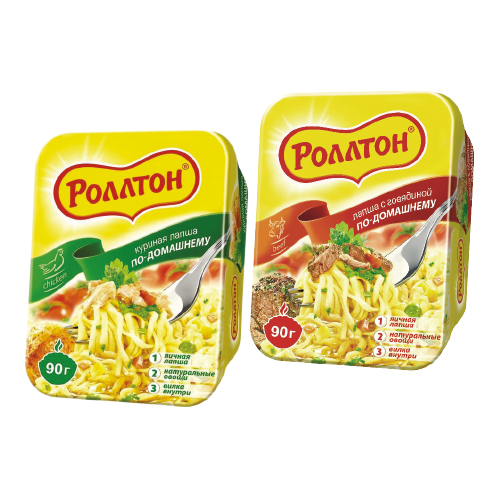 Лапша по-домашнему Роллтон, говядина, курица, 90 г