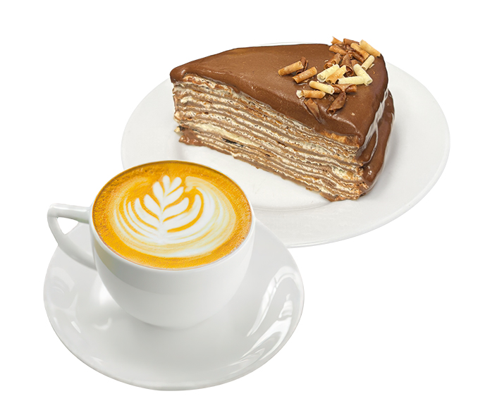 Кофе "Капучино" или "Американо" + Шоколадный блинный торт со сметанным кремом, 125 г